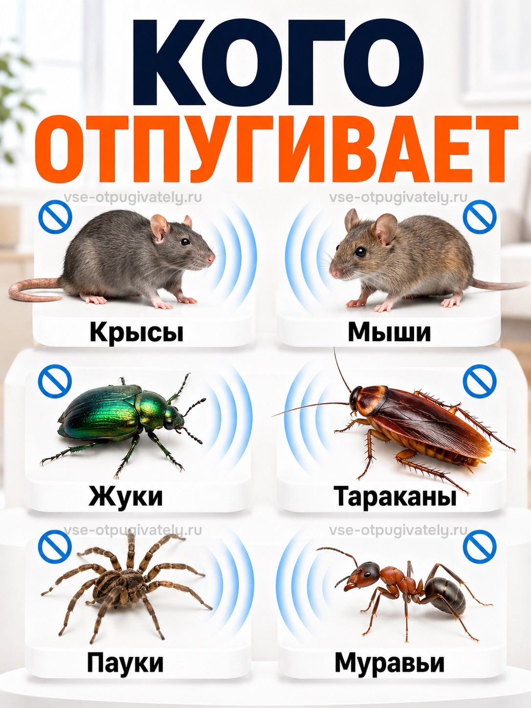 Отпугиватель грызунов Мангуст SD-058 — инфографика: кого отпугивает — крыс, мышей и ползающих насекомых